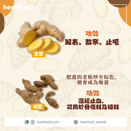 薑的功效-生薑-乾薑-炮薑-薑炭
