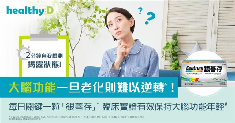 大腦功能一旦老化難以逆轉！2分鐘自我檢測揭露狀態！｜推薦關鍵一粒「銀善存」 臨床實證有效保持大腦功能年輕
